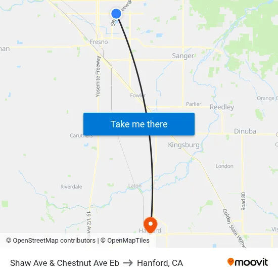 Shaw Ave & Chestnut Ave Eb to Hanford, CA map