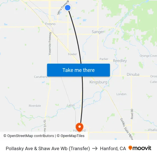 Pollasky Ave & Shaw Ave Wb (Transfer) to Hanford, CA map