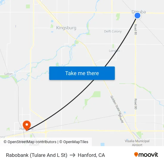 Rabobank (Tulare And L St) to Hanford, CA map