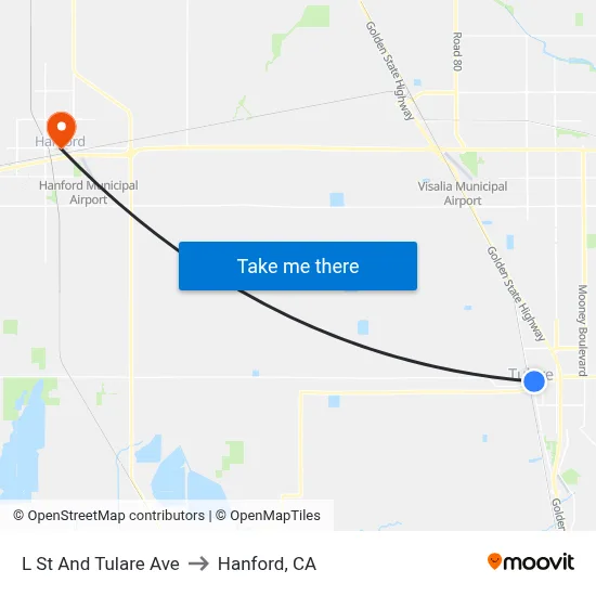 L St And Tulare Ave to Hanford, CA map
