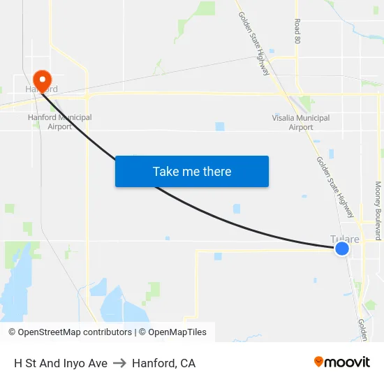 H St And Inyo Ave to Hanford, CA map