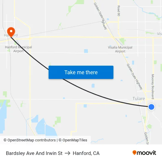 Bardsley Ave And Irwin St to Hanford, CA map