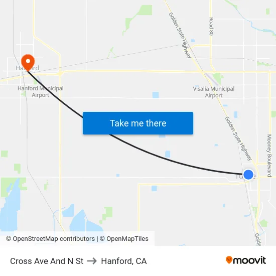 Cross Ave And N St to Hanford, CA map