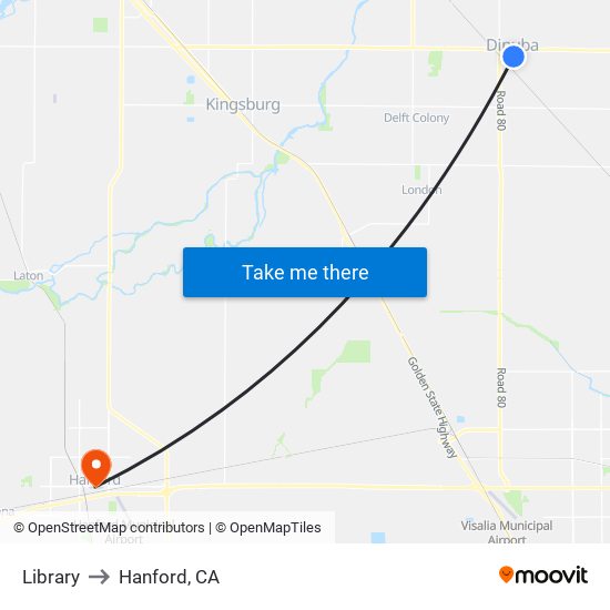 Library to Hanford, CA map