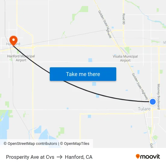 Prosperity Ave at Cvs to Hanford, CA map