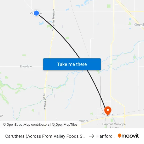 Caruthers (Across From Valley Foods Supermarket) to Hanford, CA map