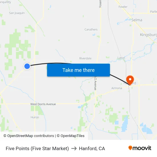Five Points (Five Star Market) to Hanford, CA map