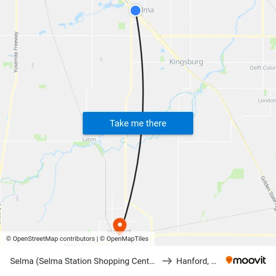 Selma (Selma Station Shopping Center) to Hanford, CA map