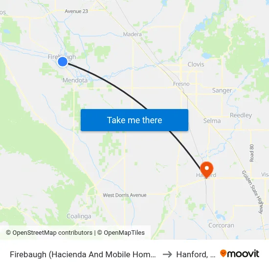 Firebaugh (Hacienda And Mobile Home Park) to Hanford, CA map
