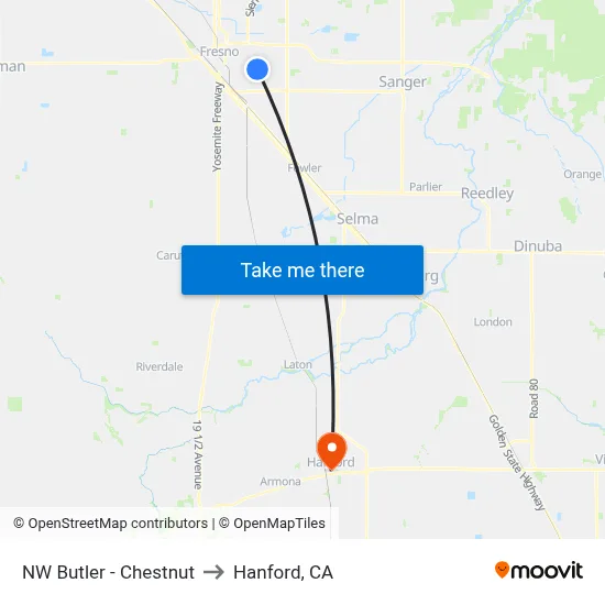 NW Butler - Chestnut to Hanford, CA map