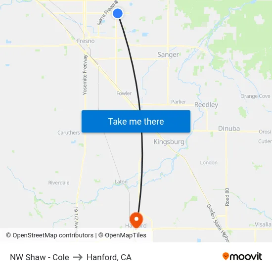 NW Shaw - Cole to Hanford, CA map