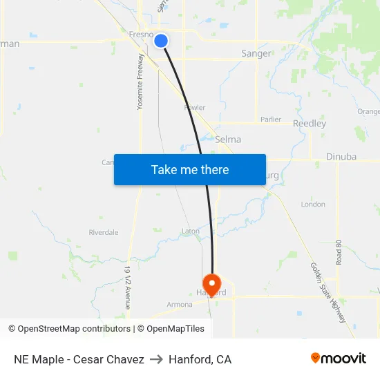 NE Maple - Cesar Chavez to Hanford, CA map
