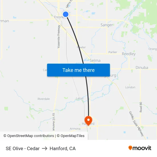 SE Olive - Cedar to Hanford, CA map
