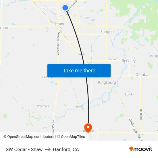 SW Cedar - Shaw to Hanford, CA map