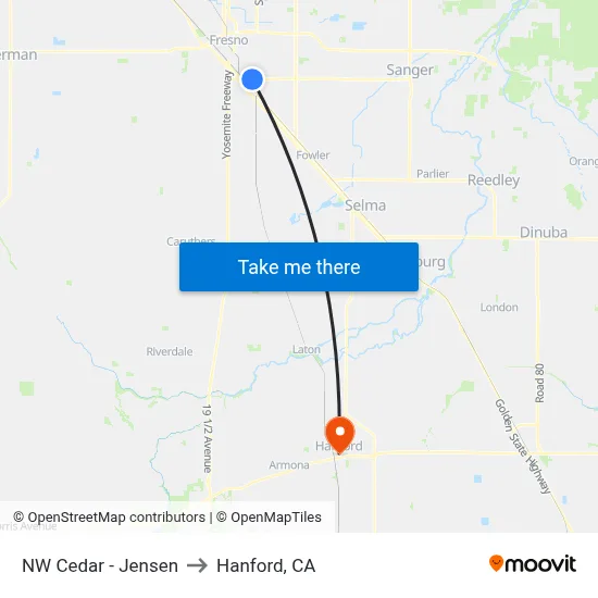 NW Cedar - Jensen to Hanford, CA map