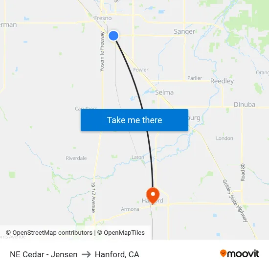 NE Cedar - Jensen to Hanford, CA map