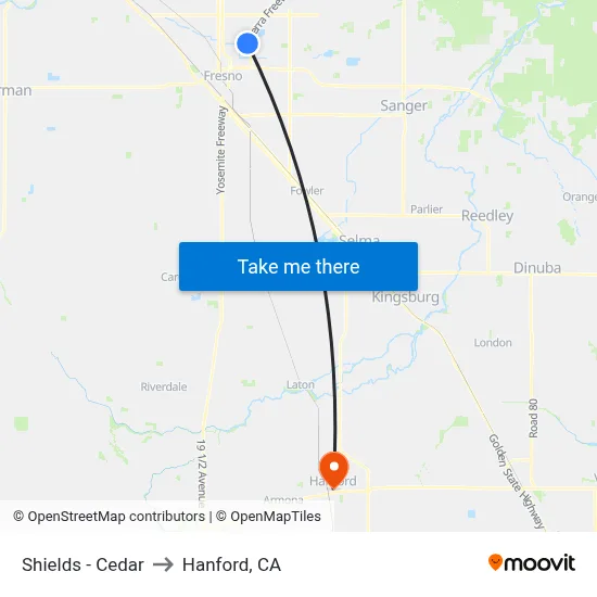 Shields - Cedar to Hanford, CA map