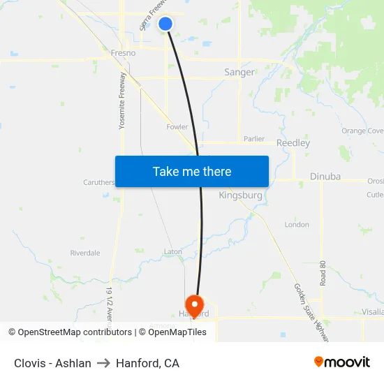 Clovis - Ashlan to Hanford, CA map