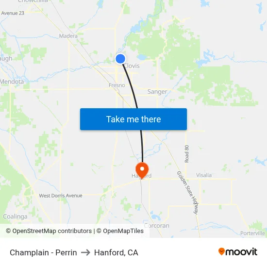 Champlain - Perrin to Hanford, CA map
