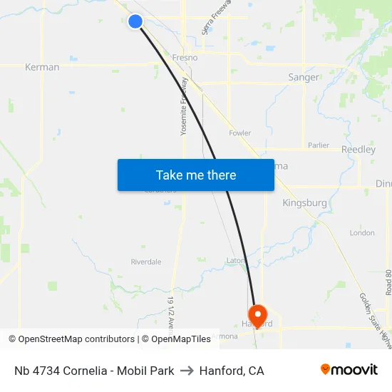 Nb 4734 Cornelia - Mobil Park to Hanford, CA map