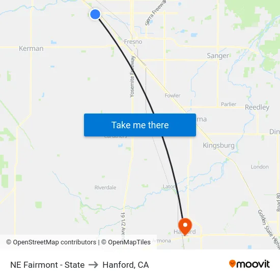 NE Fairmont - State to Hanford, CA map