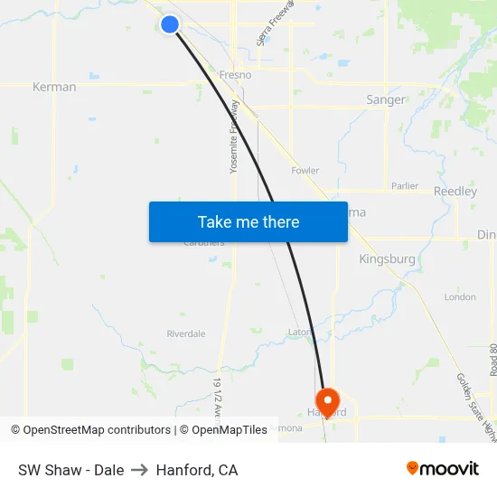 SW Shaw - Dale to Hanford, CA map