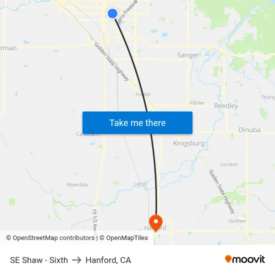 SE Shaw - Sixth to Hanford, CA map