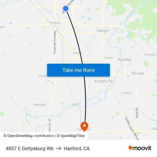 4857 E Gettysburg Wb to Hanford, CA map