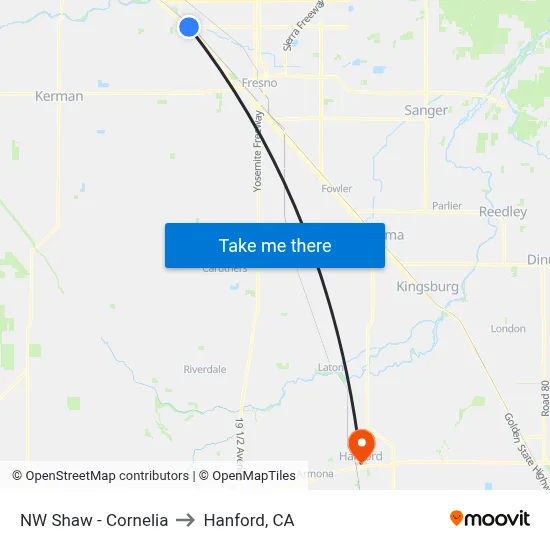 NW Shaw - Cornelia to Hanford, CA map