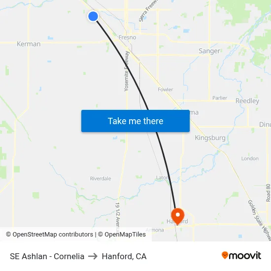 SE Ashlan - Cornelia to Hanford, CA map