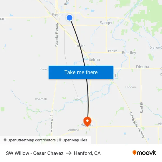 SW Willow - Cesar Chavez to Hanford, CA map