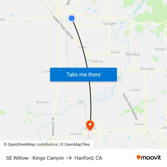 SE Willow - Kings Canyon to Hanford, CA map