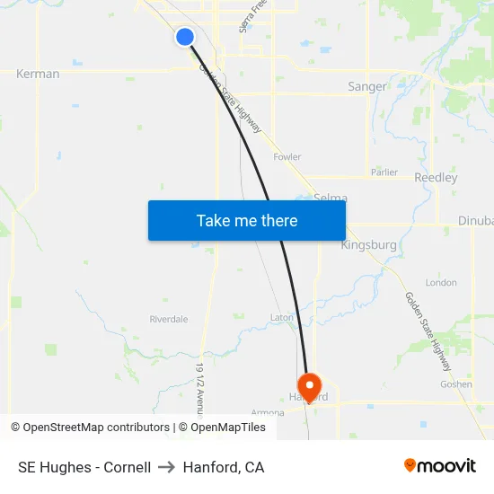 SE Hughes - Cornell to Hanford, CA map
