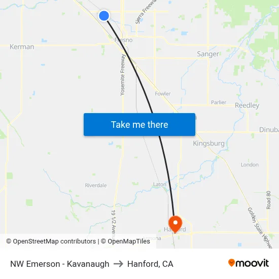 NW Emerson - Kavanaugh to Hanford, CA map