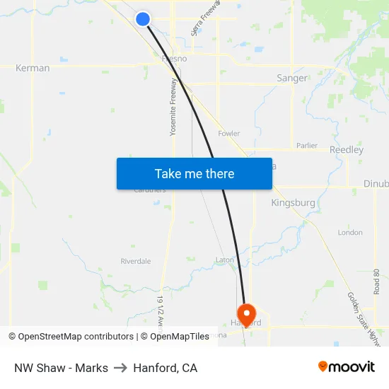 NW Shaw - Marks to Hanford, CA map