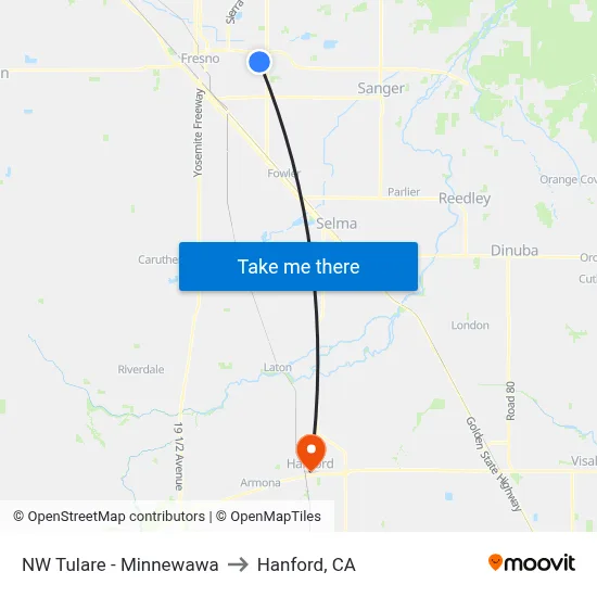 NW Tulare - Minnewawa to Hanford, CA map