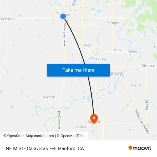 NE M St - Calaveras to Hanford, CA map