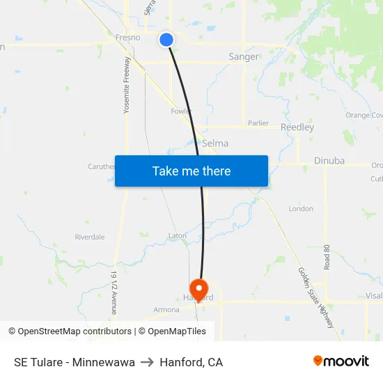 SE Tulare - Minnewawa to Hanford, CA map