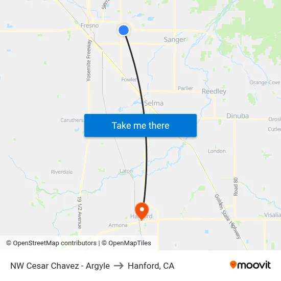 NW Cesar Chavez - Argyle to Hanford, CA map