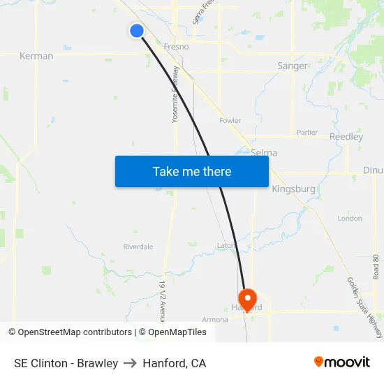 SE Clinton - Brawley to Hanford, CA map