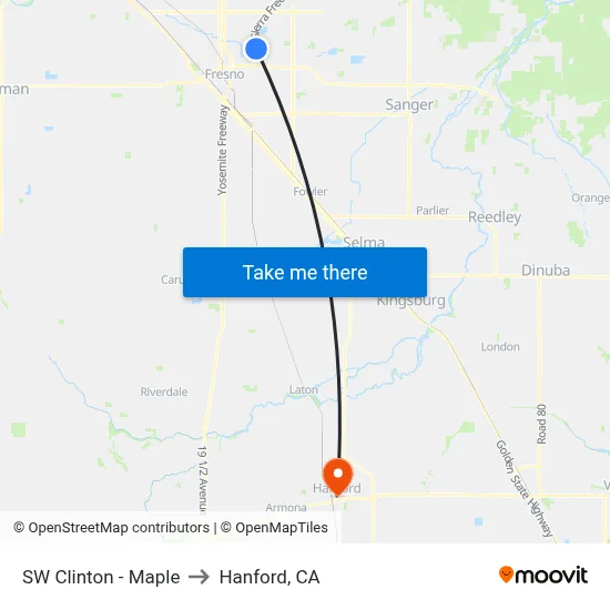 SW Clinton - Maple to Hanford, CA map