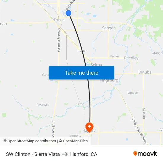 SW Clinton - Sierra Vista to Hanford, CA map