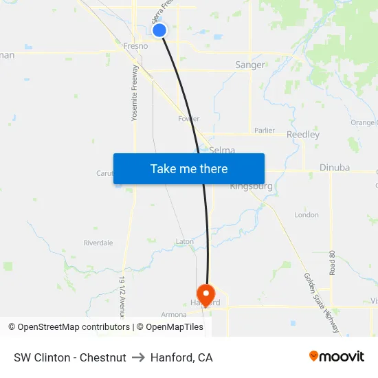 SW Clinton - Chestnut to Hanford, CA map