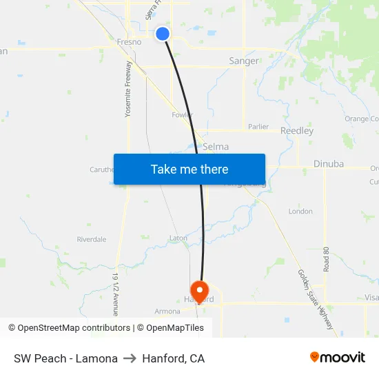 SW Peach - Lamona to Hanford, CA map