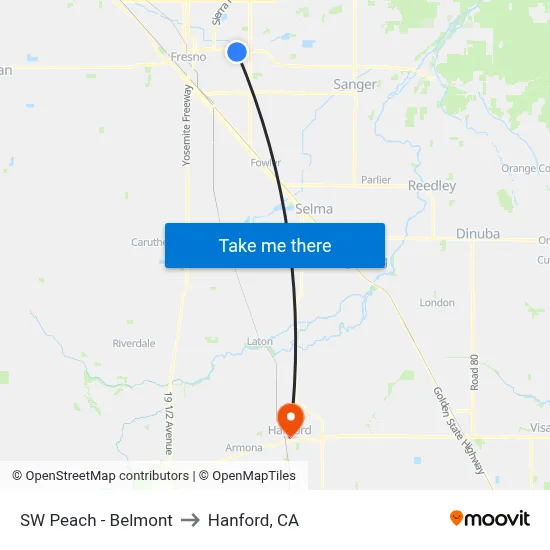 SW Peach - Belmont to Hanford, CA map