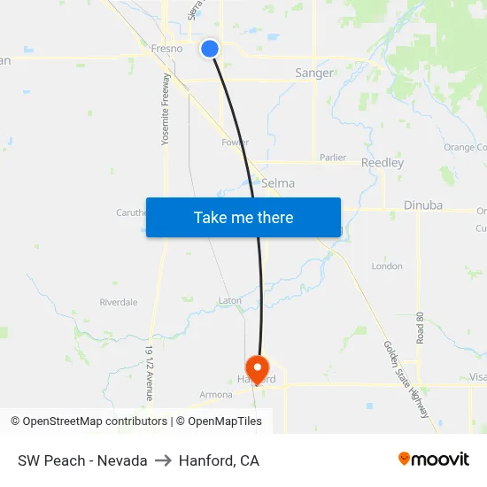 SW Peach - Nevada to Hanford, CA map