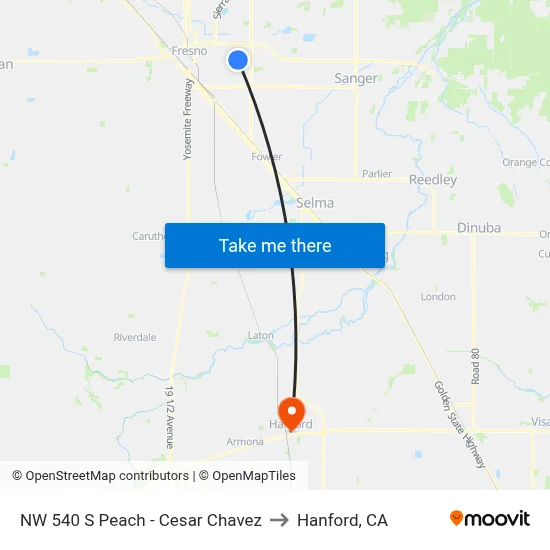 NW 540 S Peach - Cesar Chavez to Hanford, CA map