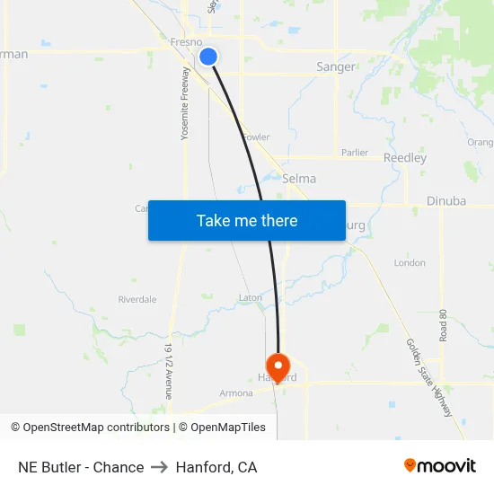 NE Butler - Chance to Hanford, CA map