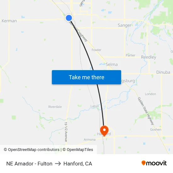 NE Amador - Fulton to Hanford, CA map