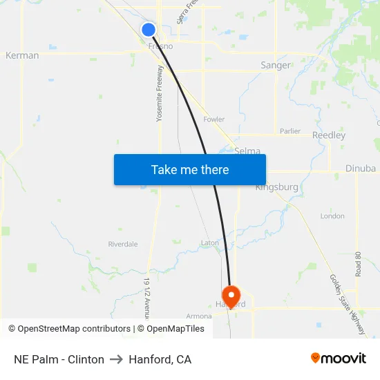 NE Palm - Clinton to Hanford, CA map